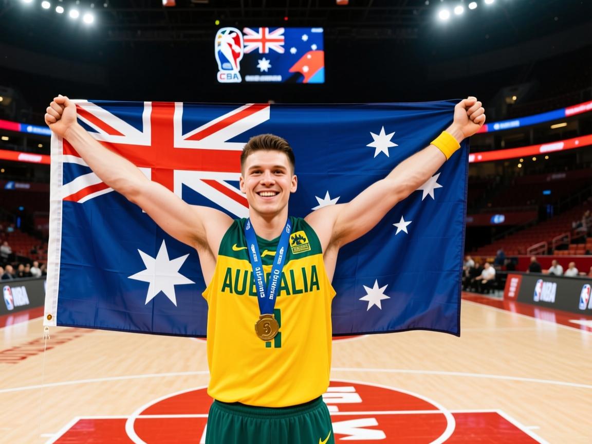 澳大利亚选手获得第一名，赛场上飘扬国旗  第2张